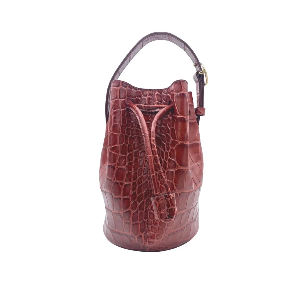 Cuyana Mini Bucket Bag Red Croc Embossed Leather Gold Hardware SAMPLE
